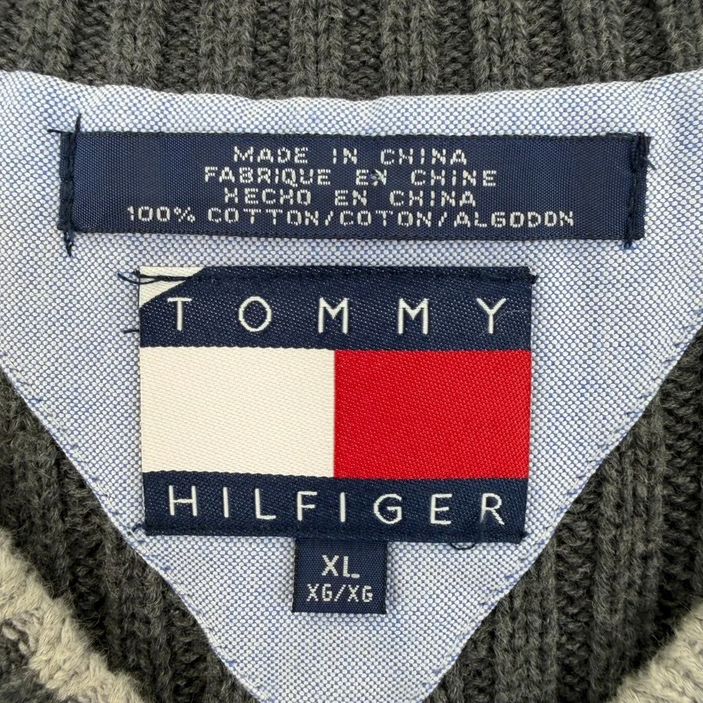 VTG Tommy Hilfiger Men's Sweater Vest XL] Gray Ribbed Knit V-Neck Preppy READ